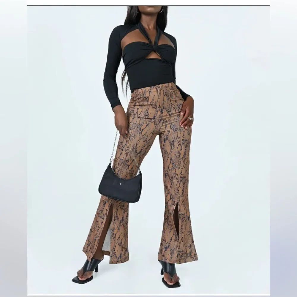 Princess Polly Devotion Snake Print Flare Pants Size 4